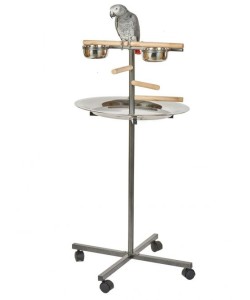Rainforest T-Bar Parrot Play Stand With Steps, Feeders And Tray - Black